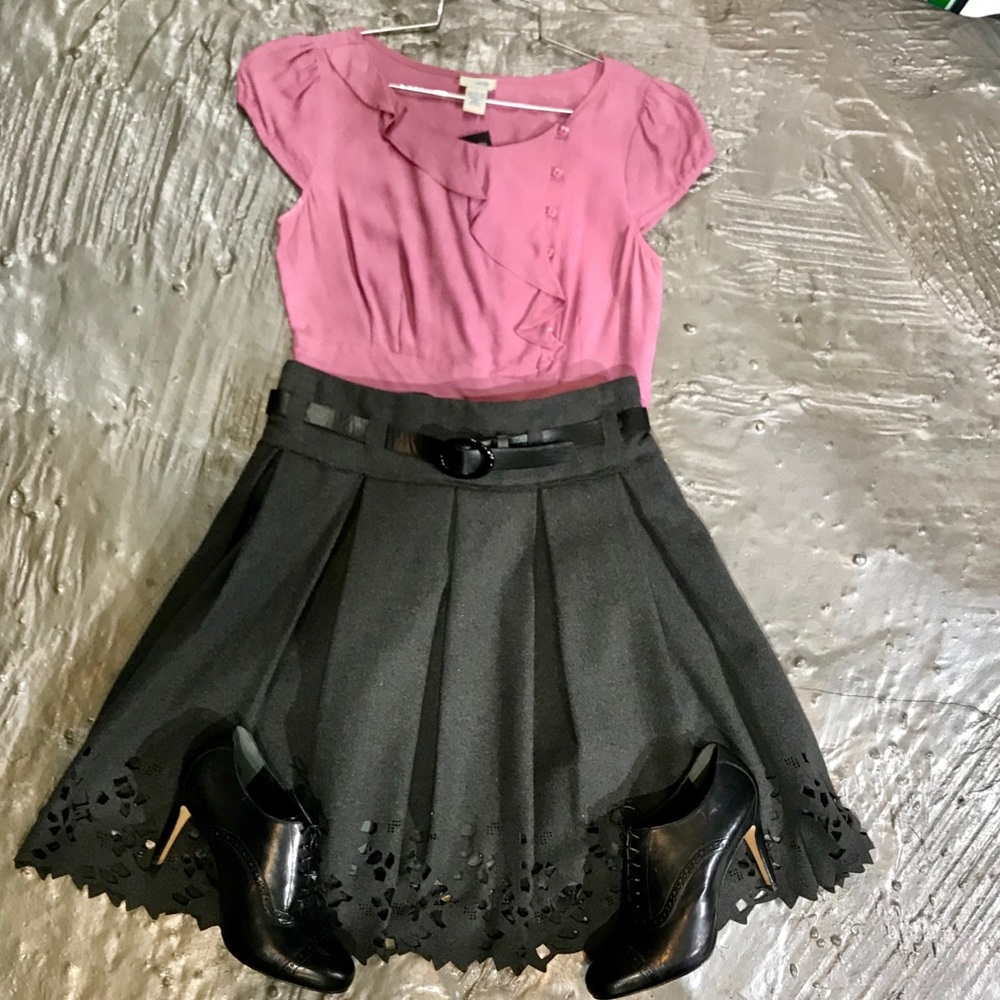 Ryu skirt gray/ Cole Haan boots / Odille silk top